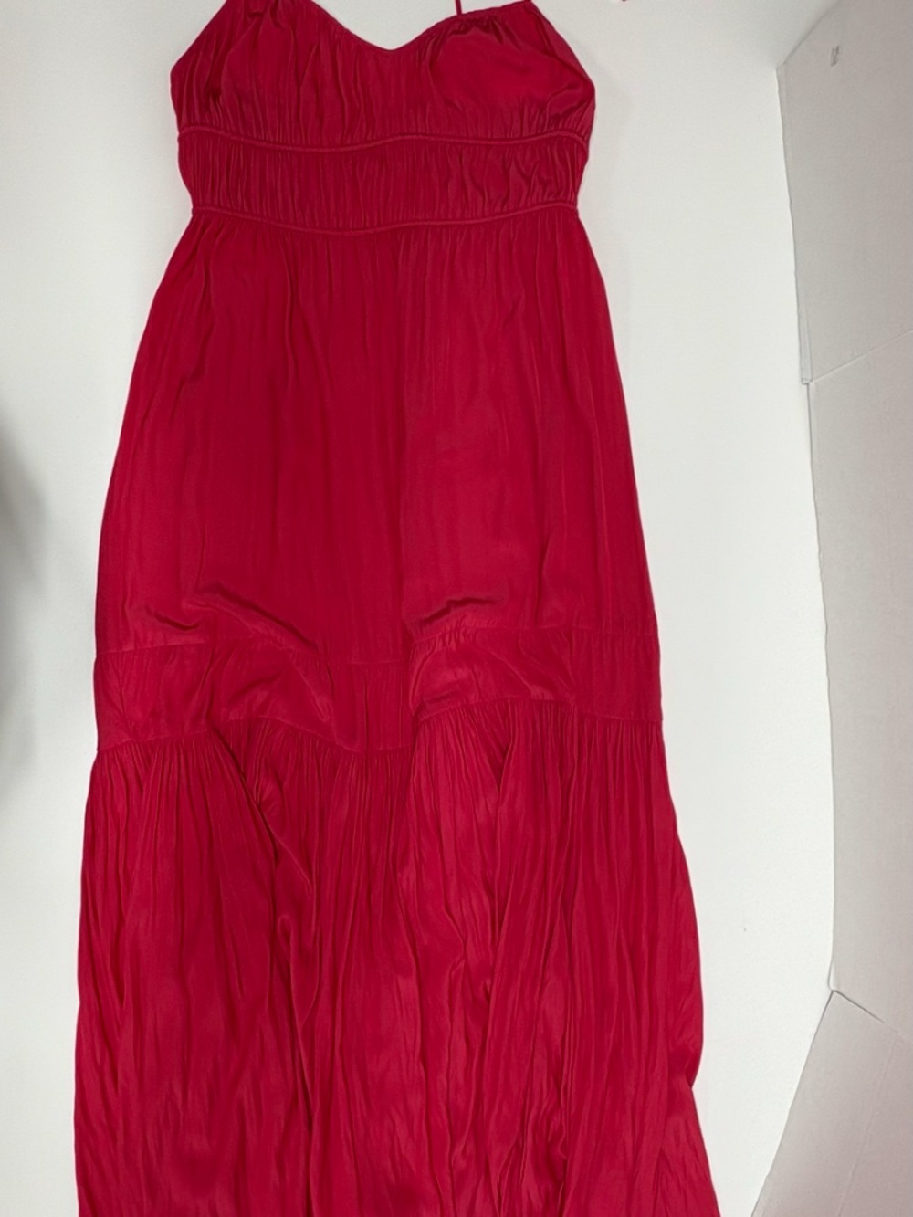 Unsubscribed Cranberry Red Crinkled Ruched Maxi Dress - Size XS. - Picture 10 of 16
